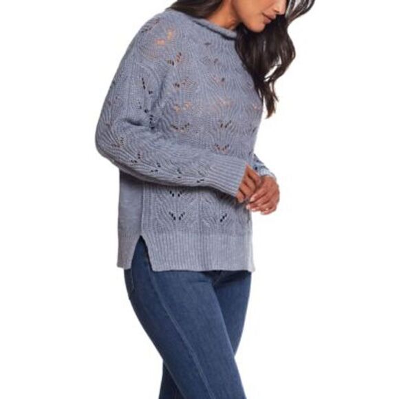 NWT Weatherproof Vintage Slub Pointelle Knit Mock Neck Sweater Dusty Blue Medium - Picture 8 of 10